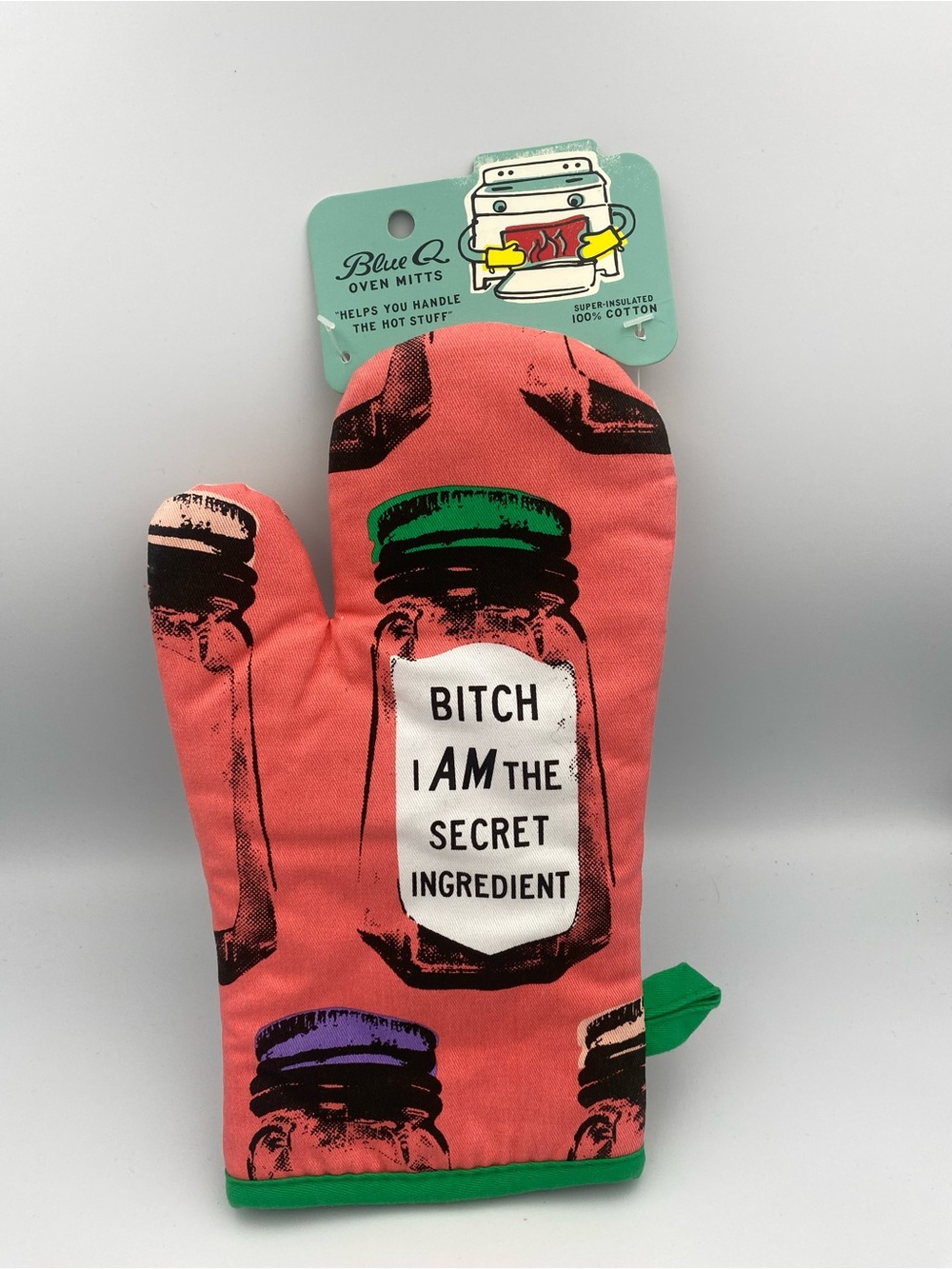 Blue Q Coral Oven Mitt with Green & Purple Jar Accents
